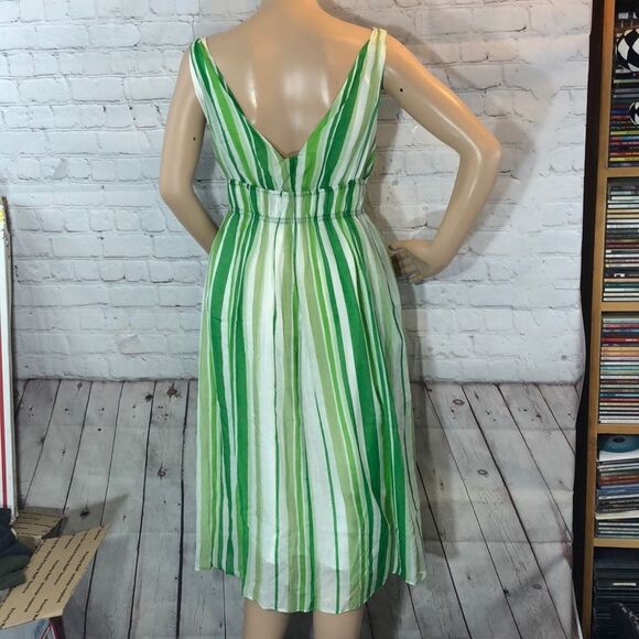 Zara Basic Green White Striped Deep Vneck Sundress Juniors Size Large - Picture 5 of 11